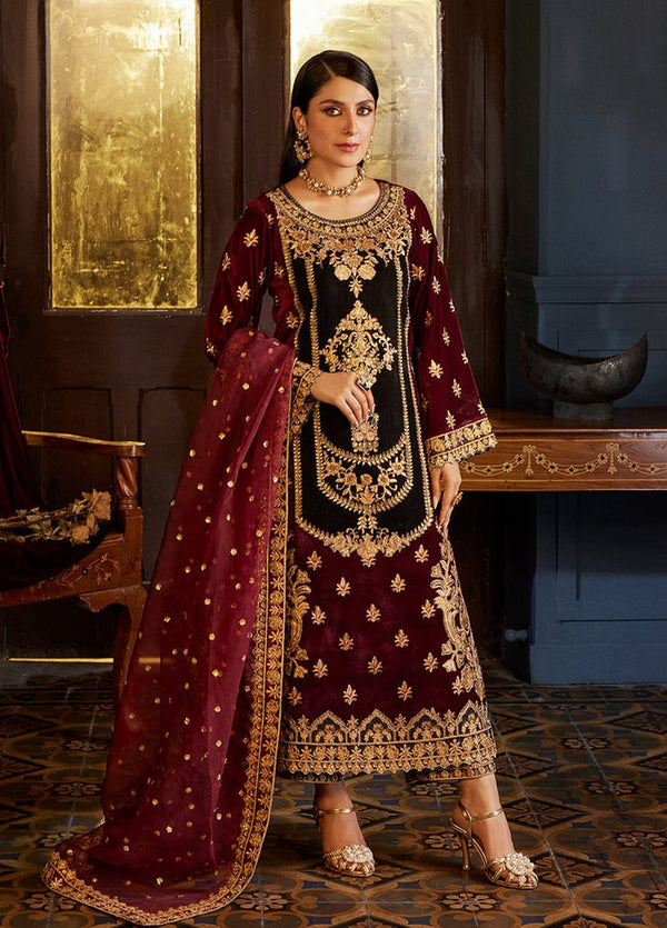 Embroidered 3 Piece Velvet Suit